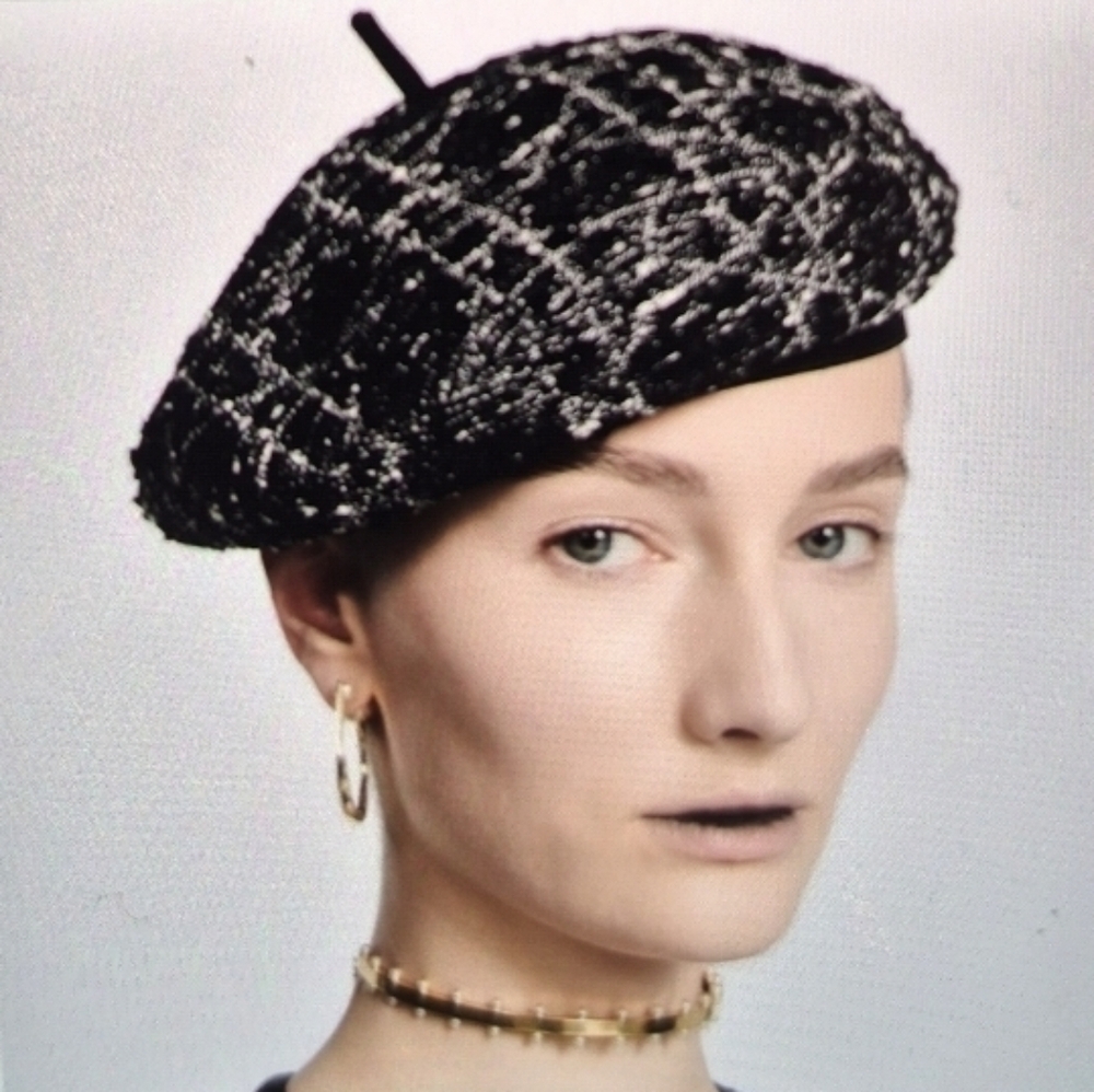 MACROCANNAGE BERET WITH DIOR DECALS.